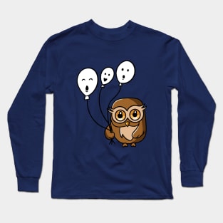 Cute owl holding ghost balloons Long Sleeve T-Shirt